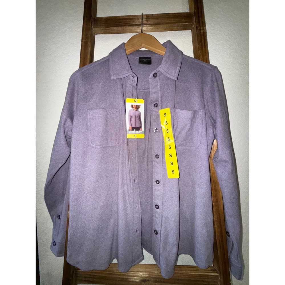 32 Degrees Heat Womens Purple Button Down Shirt Long Sleeve Pockets 1815413 S